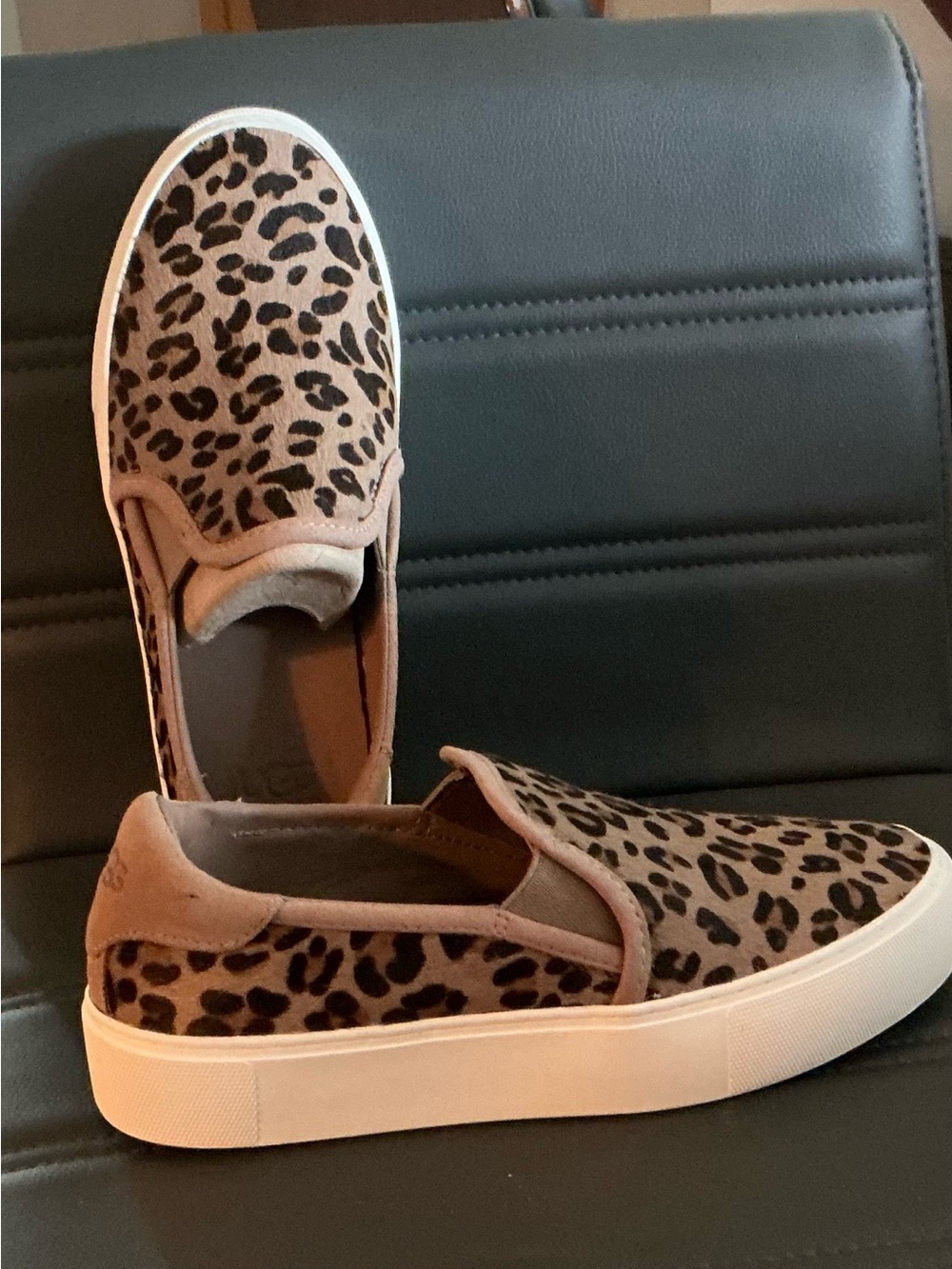 UGG Leopard Print Slip-On Mules in Taupe and Black